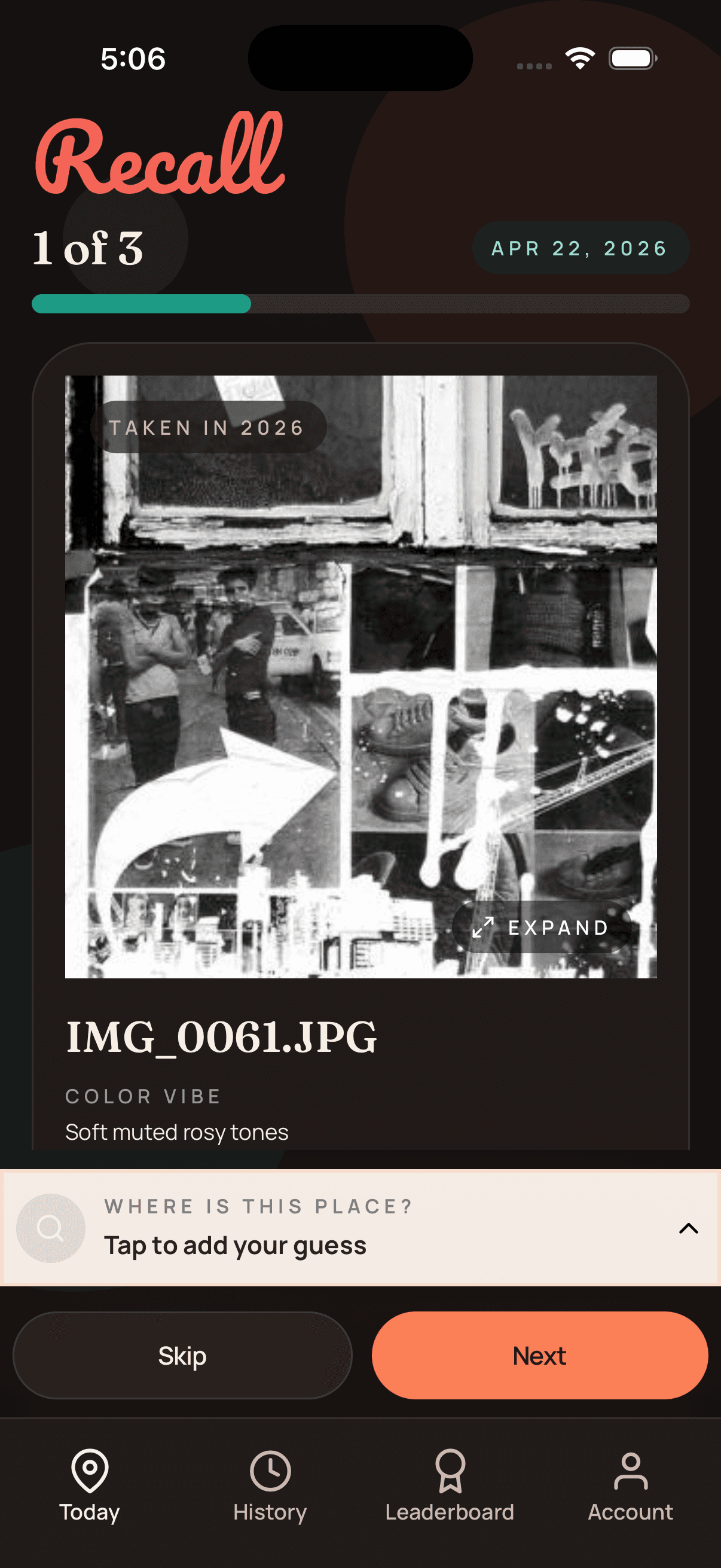 Recall app screenshot showing the daily challenge flow