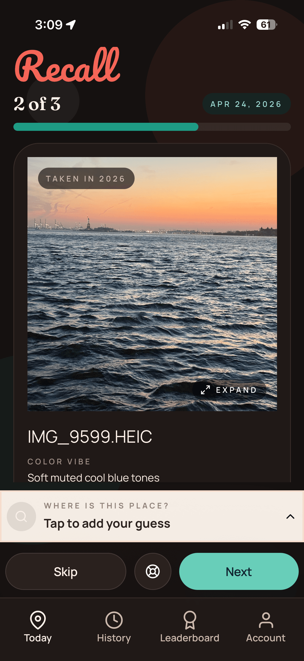 Recall app screenshot showing the daily challenge flow