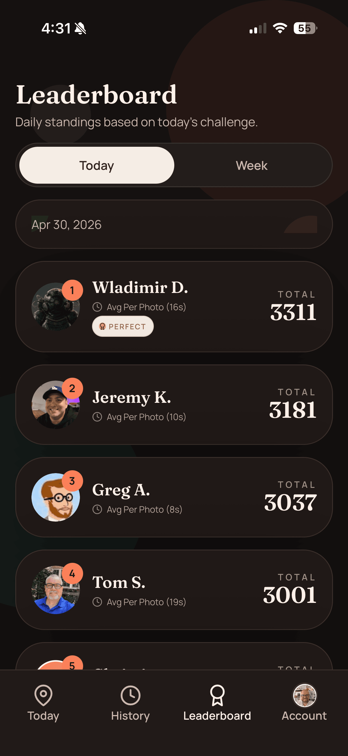 Recall app screenshot showing gameplay results